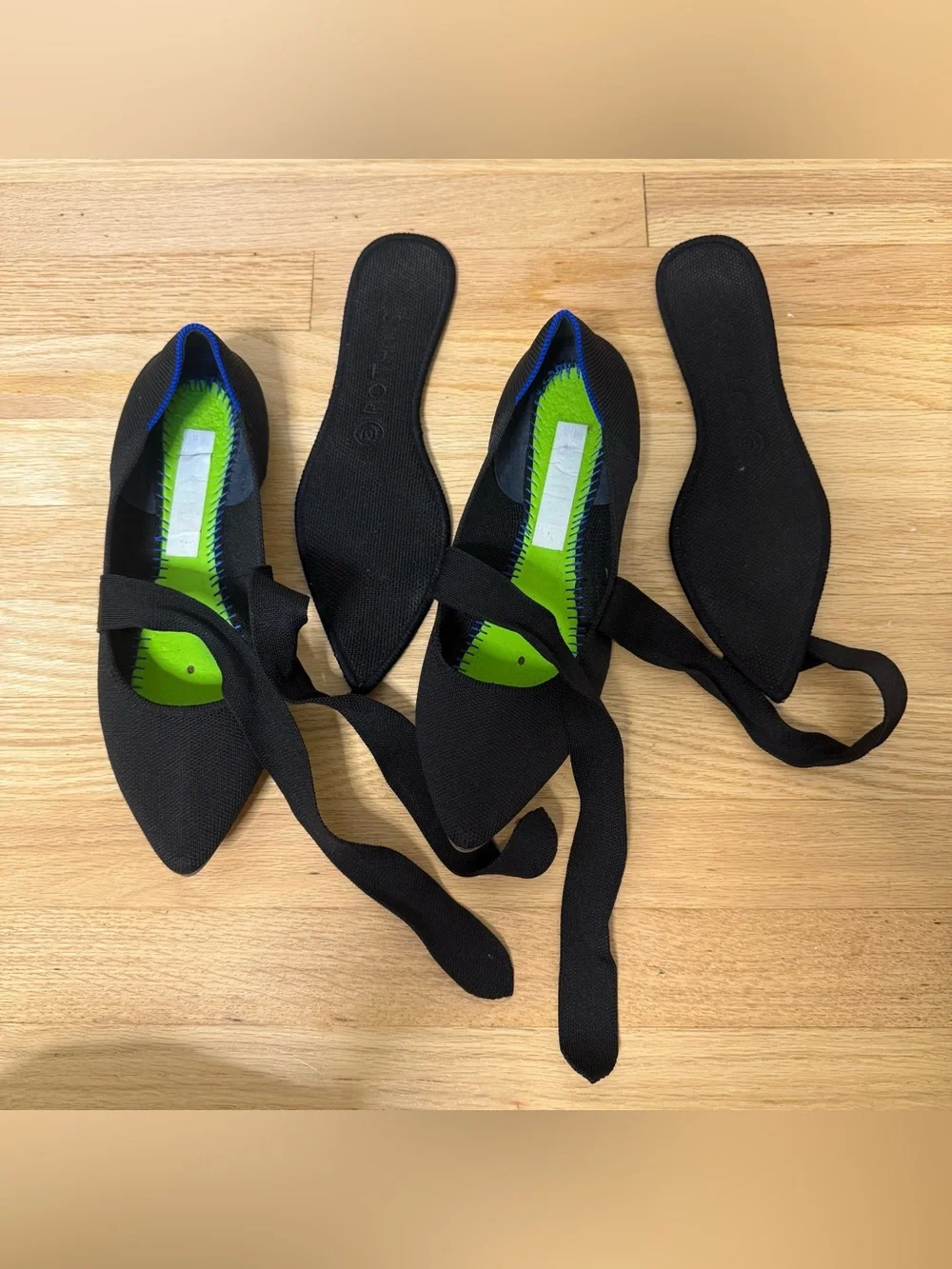 Rothy’s Pointed Toe Mary Jane Bow Tie Flat In Black Sz US W8.5